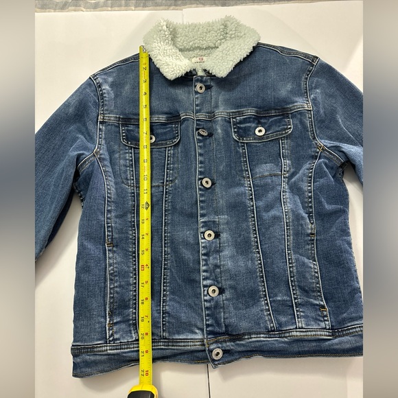 AG Adriano Goldschmied Denim Jacket Reversible Plaid Sleeves Sherpa Collar Large - Picture 12 of 16
